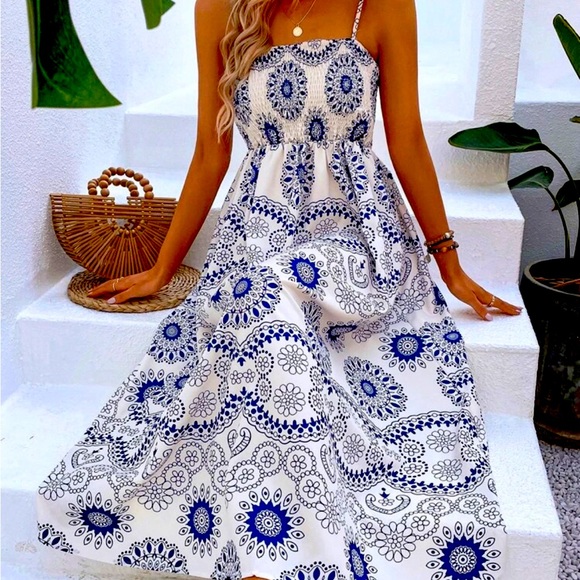 SHEIN Dresses & Skirts - Amalfi Print Cami Blue white Vacation Dress new